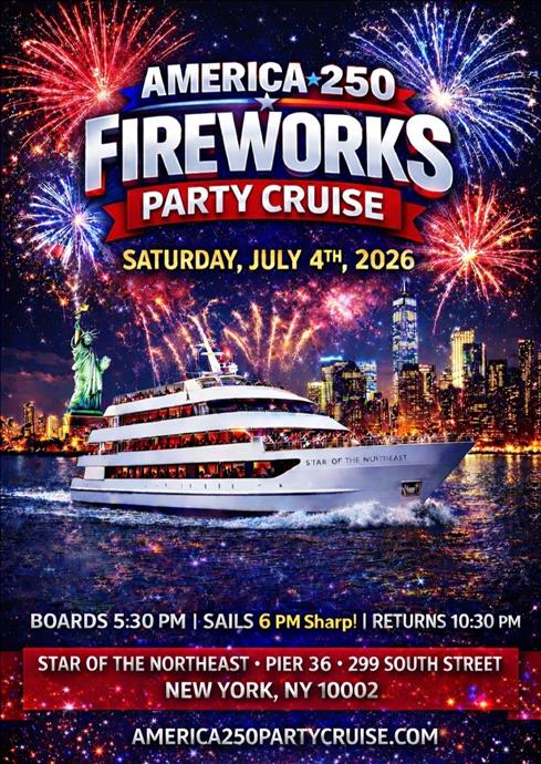America 250 Fireworks Party Cruise NYC July 4th 2026 Star of the Northeast